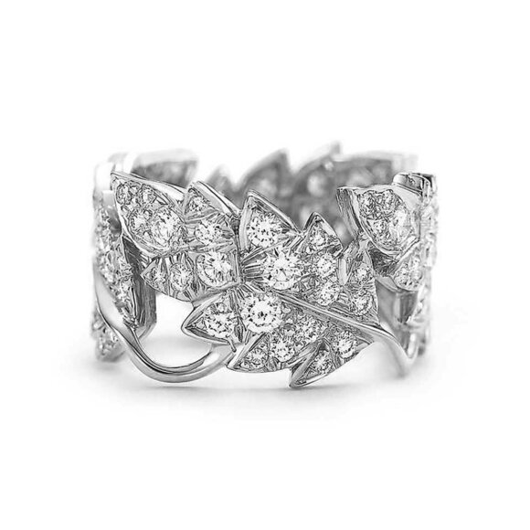 💎 Bling White Diamond Leaf Crystal Clear Zircon Silver Rings for Women INDN8507 - Picture 3 of 5